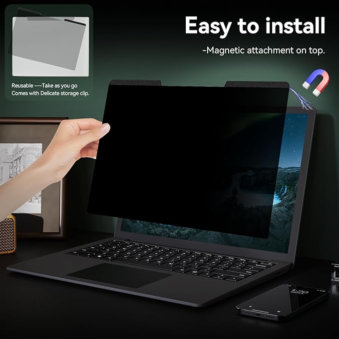 Magnetic Laptop Privacy Screen 14 Inch 16:9 Aspect Ratio Anti-Glare Blue Light Monitor Protector,Removable 14in Film for Lenovo HP Dell Acer Asus Thinkpad Envy Xps