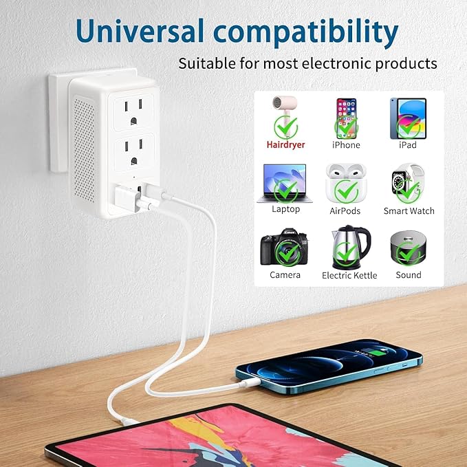 Mapambo 2000W 220V to 110V Voltage Converter US to Europe, Power Converter European Travel Converter for Hair Dryer, Power Converter Adapter Combo with Type C USB A for 150+ Countries (White)