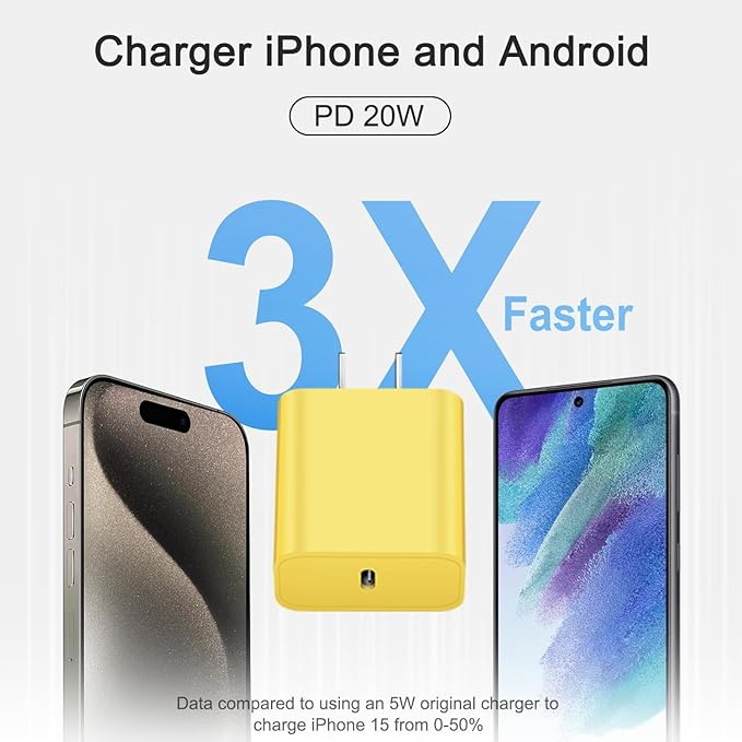 iPhone 17 16 15 Charger Fast Charging 3+3Pack Type C Charger USB C Chargers Block with 6FT Cable for iPhone Air/17/17 Plus/17 Pro/17 Pro Max/16/16 Plus/16 Pro/16 Pro Max/15/15 Pro Max/iPad Pro(Yellow)