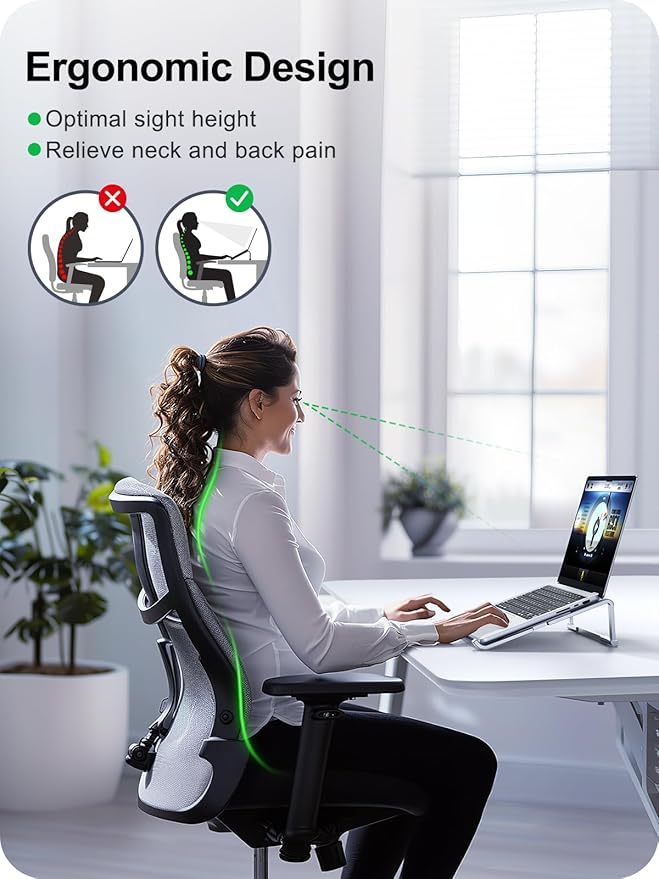 Laptop Stand for Desk, Aluminum Computer Stand for Laptop, Foldable Laptop Riser, Portable Laptop Stand, Compatible for MacBook Pro/Air, Dell, HP, Lenovo, 11'' -15.6'' (Silver)