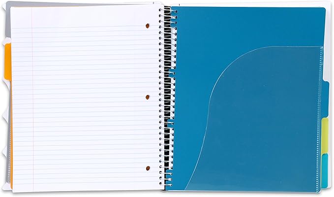 Mintra Office Durable PREMIUM Spiral Notebook, ((White, 5 Subject, 8.5in x 11in)), Fabric Covered Coils, No Snags, Removable Adjustable Pocket Dividers, Ruler, Organization, Customizable