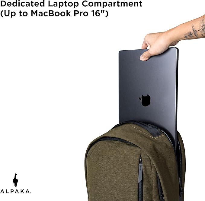 ALPAKA Metro Backpack Pro for Men - Fits 15.6" Laptop Business Travel Backpack with YKK Zippers, MOD Key Leash,Axoflux 600D (Army Green)