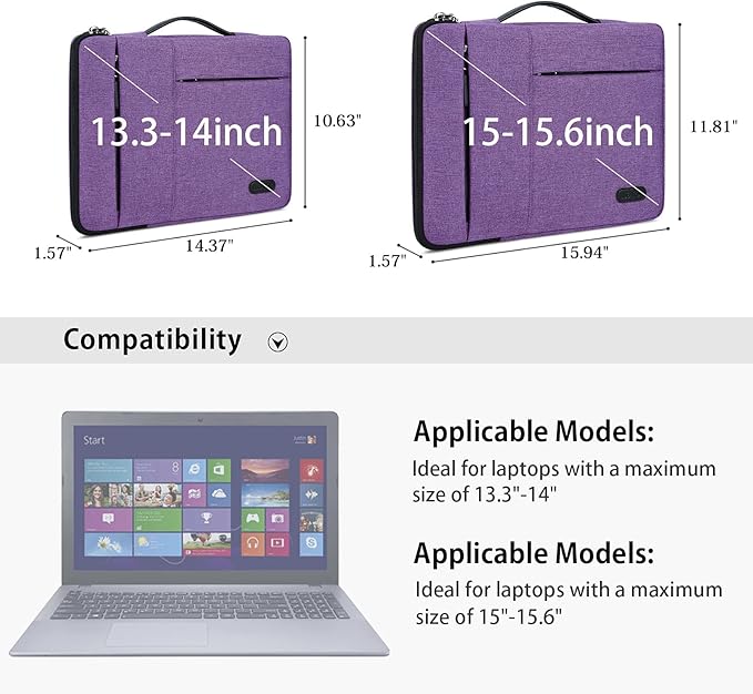 Laptop Sleeve Case 13.3-14 Inch Waterproof Durable 360 Protective Carrying Case Portable Handle Business Briefcase Compatible with MacBook Air/Pro HP ThinkPad Notebook Purple