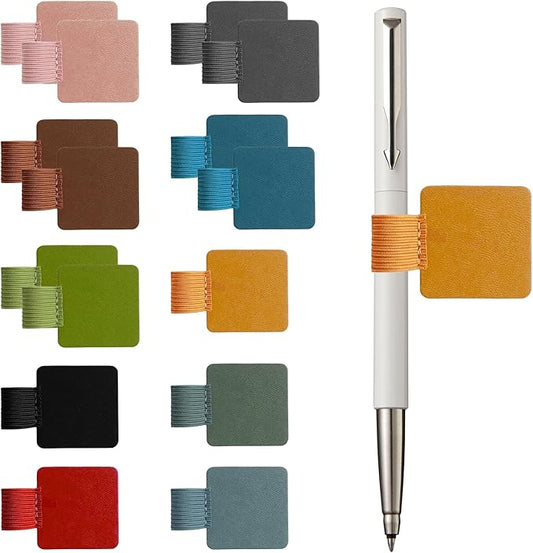Pen Holder for Notebook 15 Pcs Adhesive Pen Holder Pu Leather, Suitable for Planners, Diaries, Binders, Books, School Office Supplies (7 Colors)