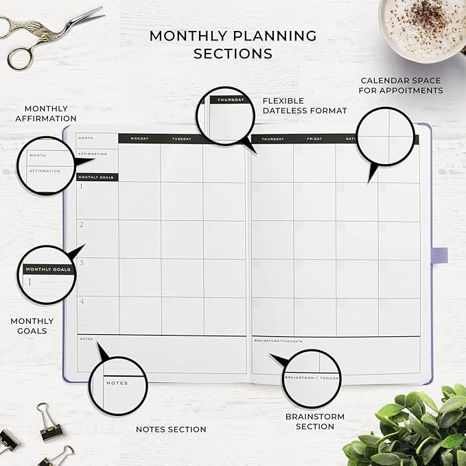 Smart Planner Pro – Large 11 x 8.5 inches (A4) – Undated Agenda Daily Planner – Tested & Proven to Achieve Goals & Increase Productivity, Time Management & Happiness with Weekly, Monthly, Gratitude Sections, Back Pocket (Lavender)
