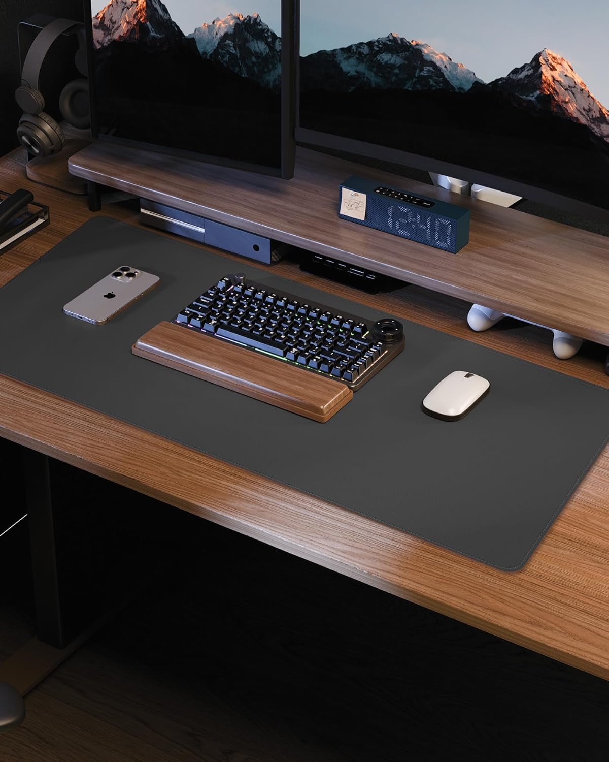 Desk Pad Mat - Leather Desk Pad Protector for Office and Home - Desk Organization and Accessories - Ideal for Large Mouse Pad and Desk Mats on Top of Desks(Dark Grey,35.4" x 17")