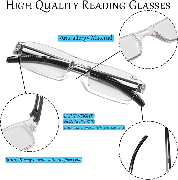 Viseng 3 pairs of reading glasses, blue light blocking glasses, computer reading glasses for men and women, fashionable rectangular one-piece glasses frame+2.5