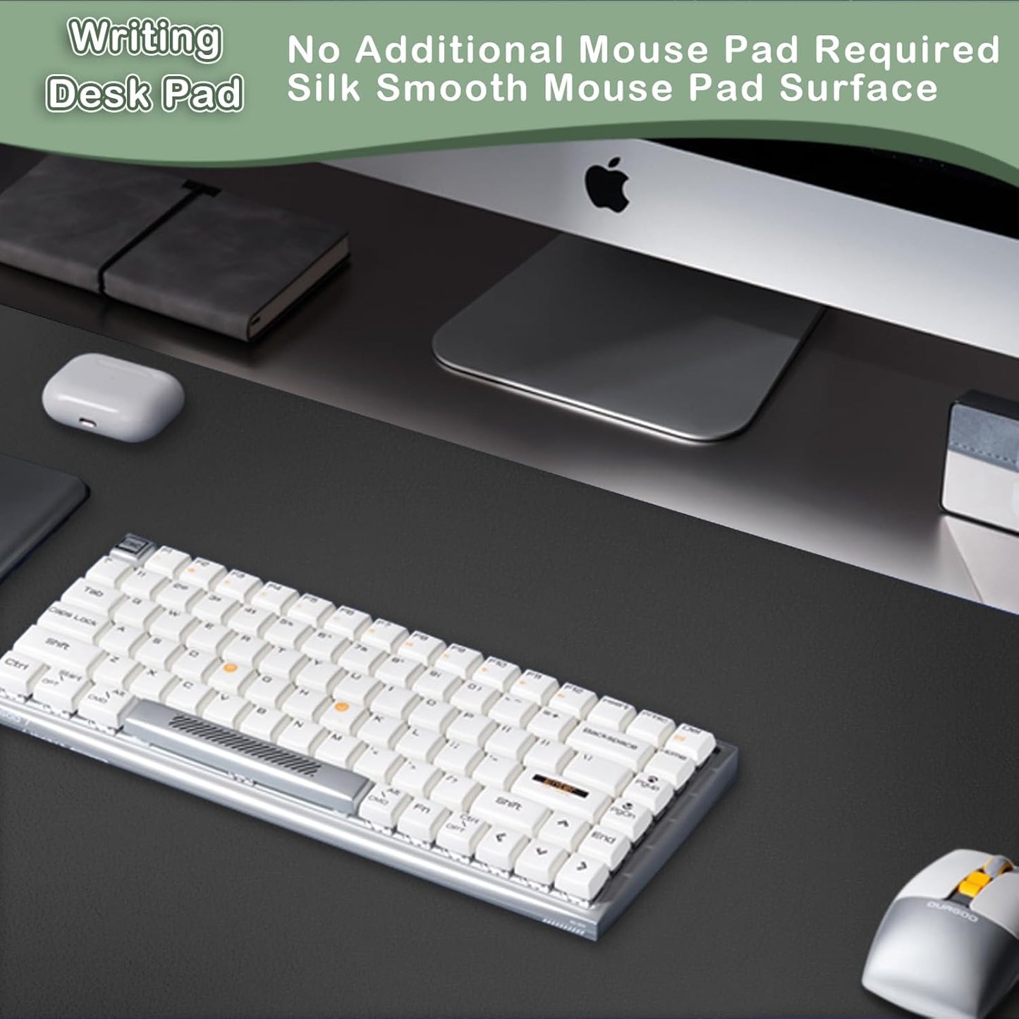 Boutilon Leather Desk Pad Protector,Non-Slip Mouse Pad,Laptop Desk Pad,Office Mouse Mat,Waterproof Leather Desk Blotter,Desk Writing Pad for Office and Home (M-Black,30"x14")