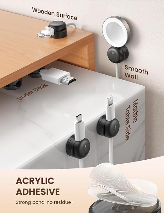 6Pack Rotatable Cord Organizer, Spring Cable Clips - Lamicall [1s Lock] Cord Holder, Desk Phone Charger Cable Management, No-Residue Adhesive Wire Organizer Keeper for Nightstand, Office Accessories