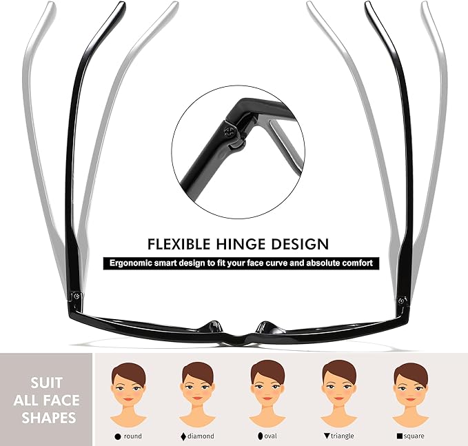 Przene 4 Pack Blue Light Blocking Reading Glasses,Readers for Women and Men with Spring Hinge