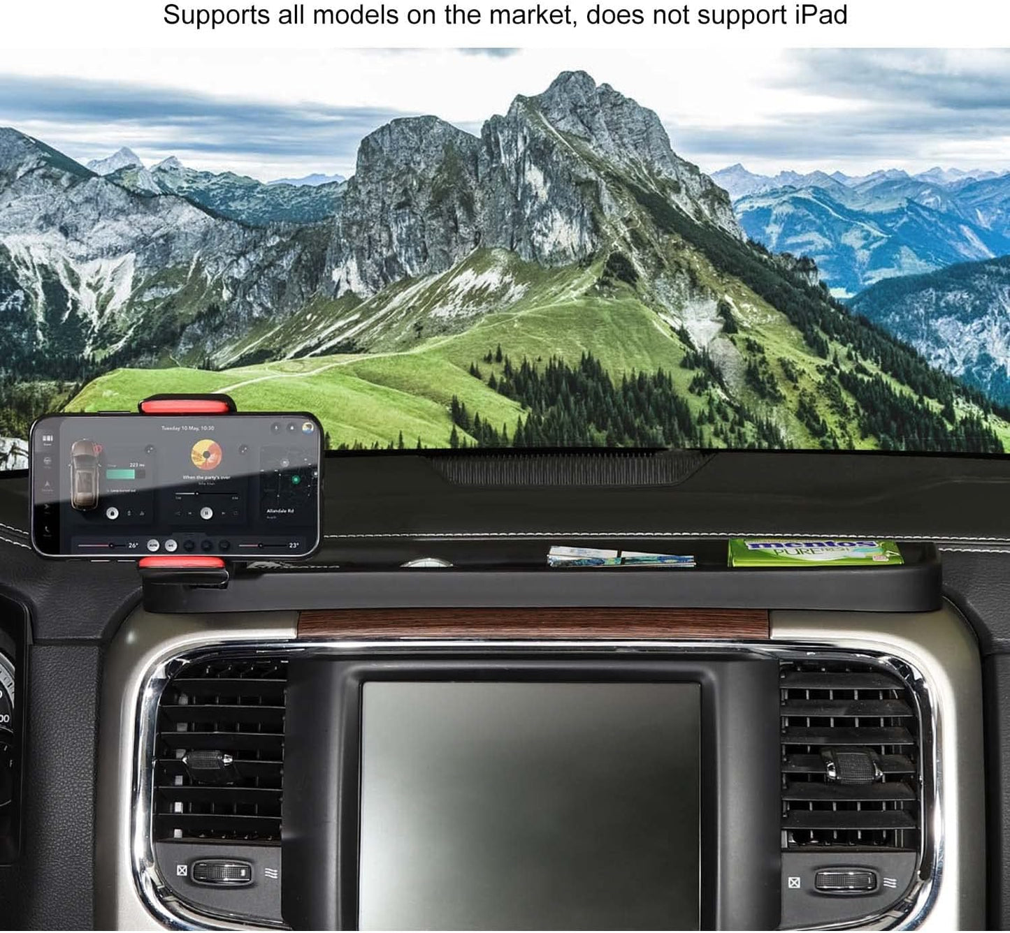 RT-TCZ Dash Mount Holder Cell Phone Holder with Storage Box Kit Bracket Center Console Interior Accessories for Dodge RAM 2012-2017