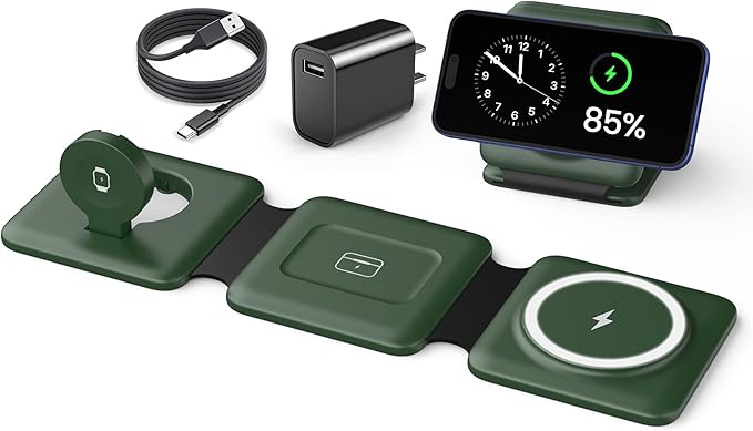 3 in 1 Wireless Charger for iPhone - Foldable Charging Station Travel Charging Dock Compatible with iPhone 16 15 14 13 12 Pro Max Plus Watch & Airpods