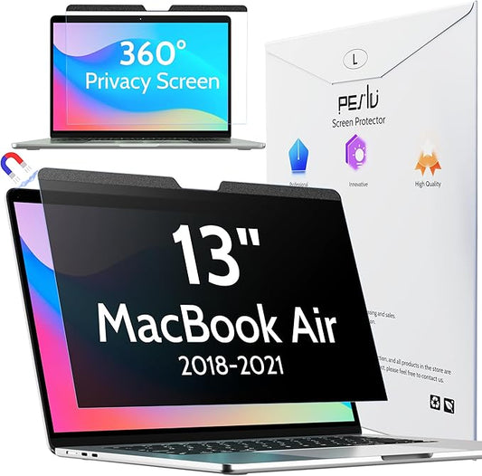 Magnetic 360° Privacy Screen for Macbook Air 13 Inch (2018-2021, M1), Removable Matte Anti Glare Blue Light Protector 4 Way Private Security Filter for 13.3" Mac Laptop Computer