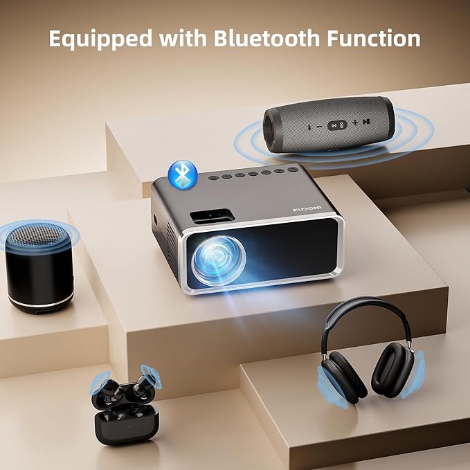 FUDONI Projector with WiFi and Bluetooth 4K Supported, Upgraded Outdoor Movie Projectors Native 1080P FHD, Video Proyector for Home Theater, Compatible w/HDMI/USB/iOS/Android/Windows/TV Stick