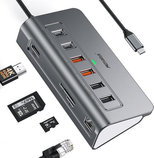 USB C Hub Ethernet,10-in-1 USB C Docking Station with 4K@6Hz HDMI,1Gbps Ethernet, PD 100W,Type C & 2 USB A 3.2 10Gbps, 2 USB A 2.0, SD/TF, Aluminum USB Hub for Laptop,PC, iPhone 16/15,Mac