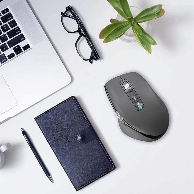 Wireless Bluetooth Side Scroll Mouse with Multi-Device, Ergonomic Computer Mice with Smart Flying Scroll, Quiet Click for Computer, Laptop, iPad, Tablet, MacBook (Grey)