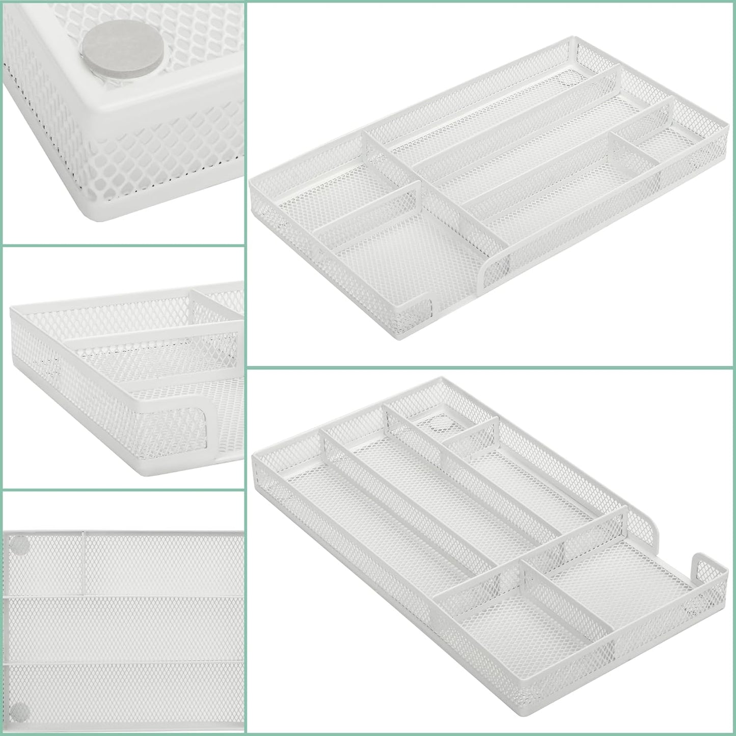 Annova Desk Drawer Organizer Tray for Office Organization - Metal Mesh - Storage Tray with Dividers for Pens, Desktop Accessories, Bathroom, Kitchen, Makeup and Office Supplies (Small, White)