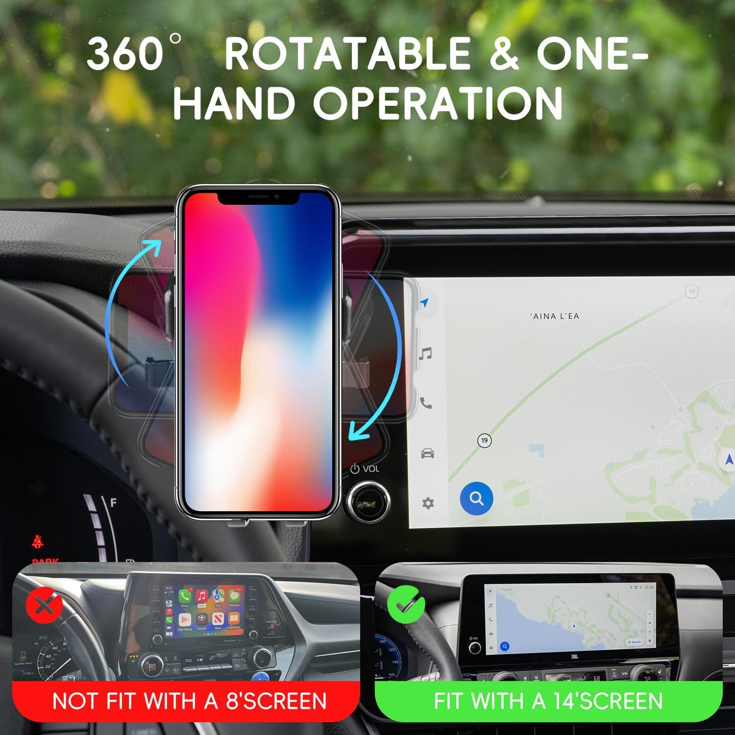 auovo Car Phone Holder Compatible with Toyota Grand Highlander 2024 2025 2026 Accessories Screen Phone Mount Cell Phone Automobile Cradles Hands-Free 360 Degree Rotation