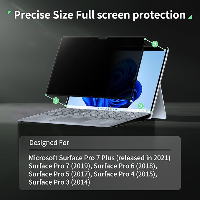 Privacy Screen Protector for Surface Pro 11/10/9/8/X -13 Inch, Anti Glare Filter, Anti Blue Light Film, Nano Removable Shield Microsoft Pro 9 Accessories, Reusable Cover Matte Bubble Free Guard