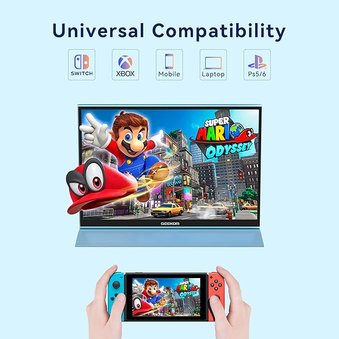 GEEKOM Portable Monitor（2025）, 16'' 1200P FHD Laptop Monitor USB C HDMI Computer Display HDR Eye Care External Screen w/Smart Cover for PC Mac Laptop Phone