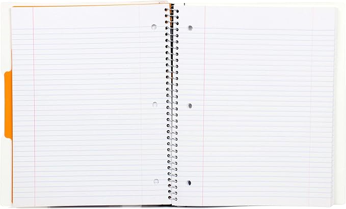 Mintra Office Durable PREMIUM Spiral Notebook, ((White, 1 Subject, 8.5in x 11in)), Fabric Covered Coils, No Snags, Removable Adjustable Pocket Dividers, Ruler, Organization, Customizable