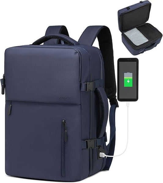 Business Travel Carry on Backpack, Lay Flat Luggage Style Bag with USB C & A, 16-inch Suitcase Capacity, Airline Approved, Gray