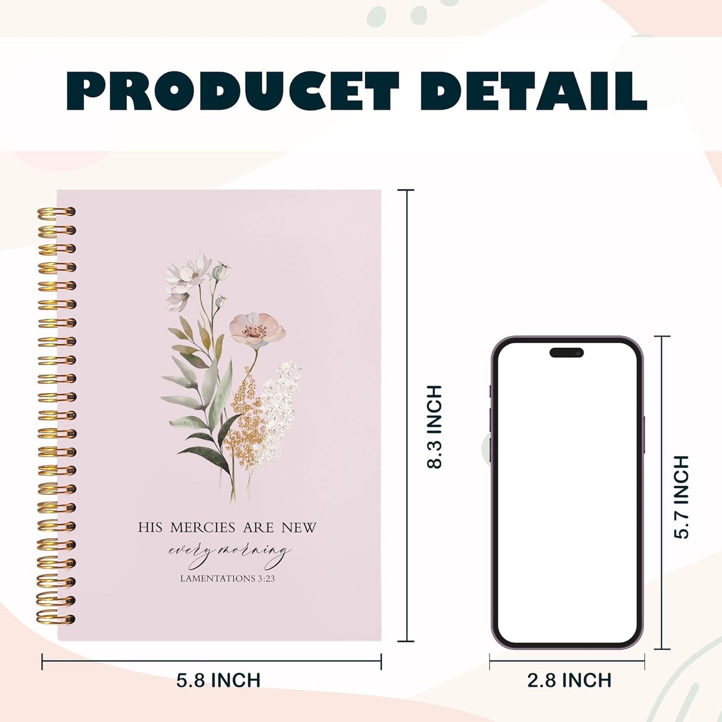 BearCake Pink Bible Christian Journals Floral Notebooks for Women Note Taking,Prayer Journal for Women, His Mercies are New Every Morning,Bible Study Journal for Women 5.5x8.3