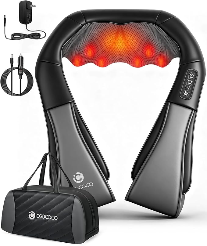 CooCoCo Shiatsu Neck Massager -4D Kneading Back Massager with Heat, Birthday Gifts for Dad/Women/Men, Deep Kneading Electric Massage Pillow, Massagers for Back and Neck Shoulder, Gifts for Christmas