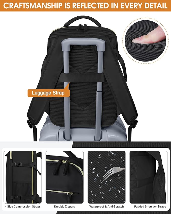 Capolo Travel Backpack for Women Men Waterproof Laptop Backpack Airlines Approved Personal Item Backpack Bag Computer Bookbag for Business, Work, Traveling Fits 15.6 Inch Laptop(Black)