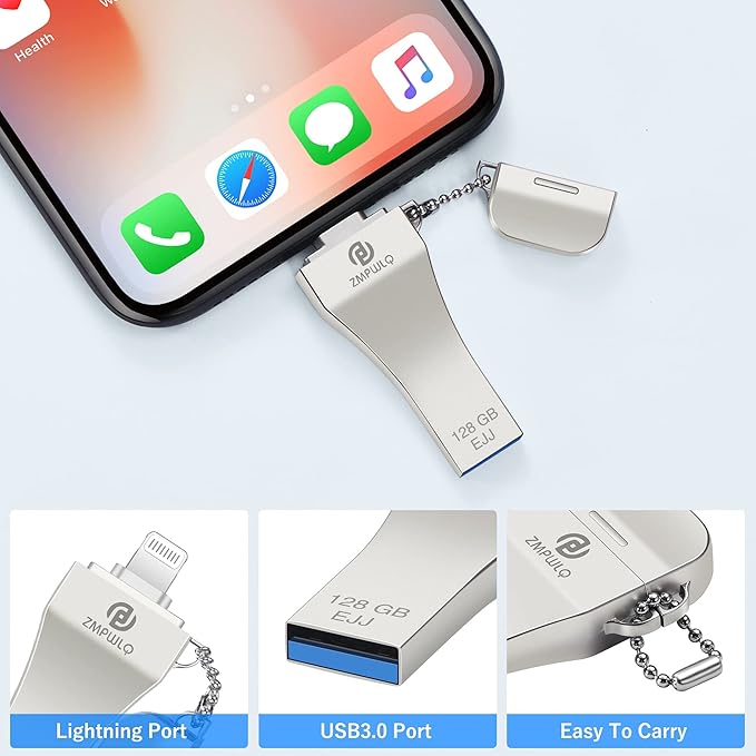 PL ZMPWLQ Photos-Stick 128GB for iPhone with Apple MFi Certified Photo Storage-External-Thumb-Drive USB-Flash-Drive-for-iPhone Backup Drive iPad Photo Device Memory Stick for iPhone iPad PC 1pcs