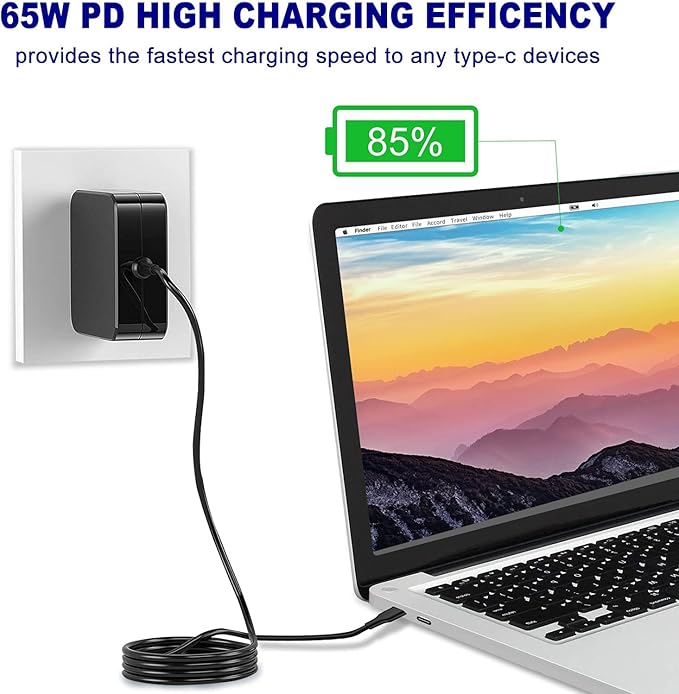 65W USB C Power Adapter, Fiattigear Type C Power PD Wall Fast Charger Compatible with Mac Book Pro, Dell Latitude, Lenovo, Huawei Matebook, HP Spectre, Acer Chromebook and Any Laptops or Smart Phones1