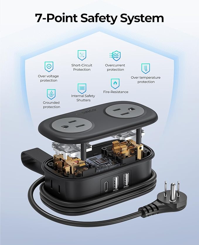 Travel Power Strip, ORICO 4 Outlets 3 USB Ports (1 USB C) with 4FT Wrapped Short Extension Cord Small Power Strip, Compact for Hotel Travel Essentials Cruise Approved-AP3