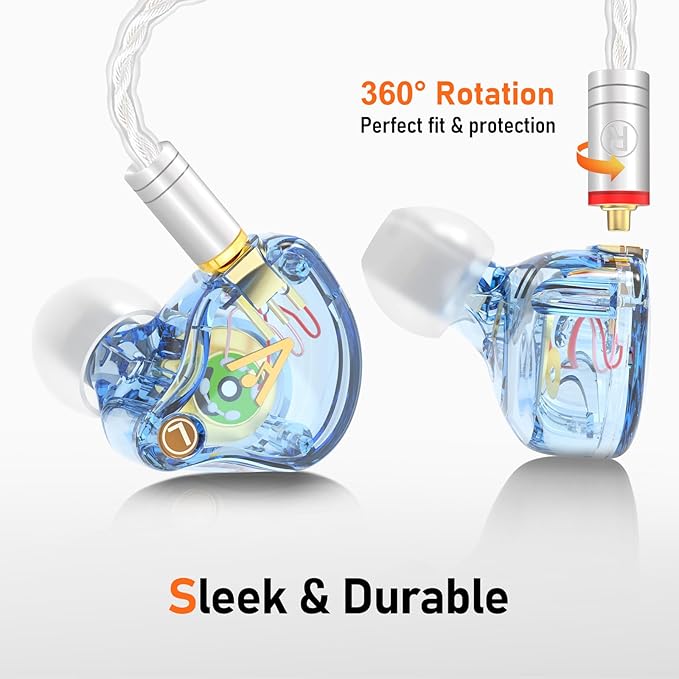 Vibes 202M Wired Earbuds - HiFi in Ear Monitor Headphones - Noise-Isolating Ear Buds w/ Mic - Clear Sound, Deep Bass & Comfort-Fit Gaming Earphones - MMCX to 3.5mm & Silver Plated Cord, Carrying Case