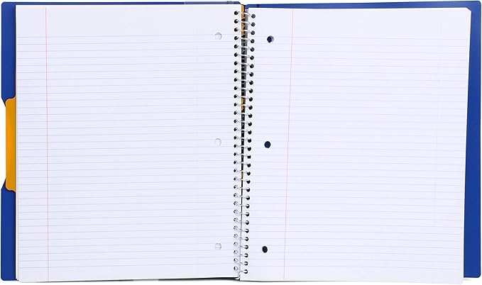 Mintra Office Durable PREMIUM Spiral Notebook, ((Blue, 1 Subject, 8.5in x 11in)), Fabric Covered Coils, No Snags, Removable Adjustable Pocket Dividers, Ruler, Organization, Customizable