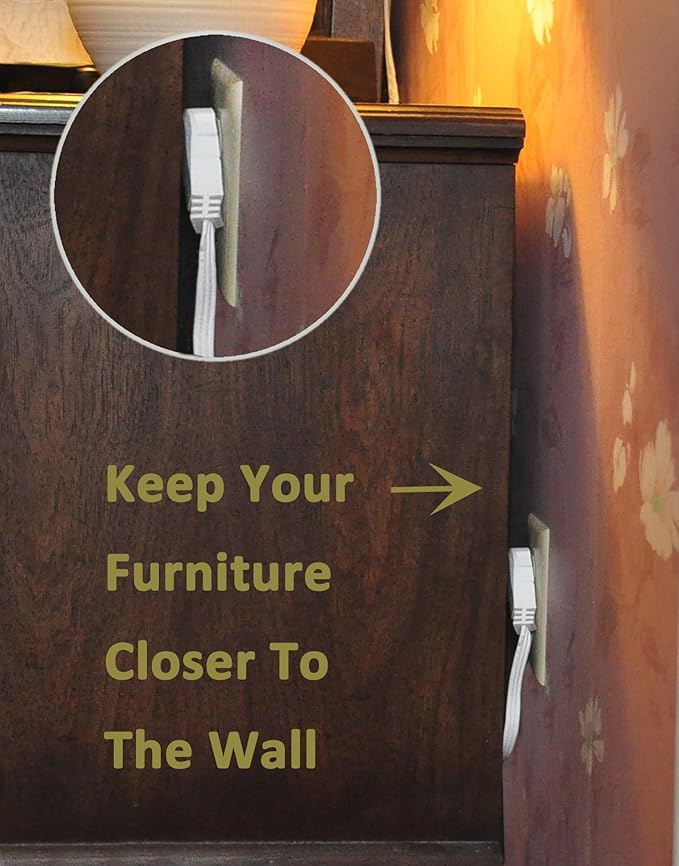 Flat Multiple Outlet Extension Cord 15 Ft for Indoor Use by Electes- UL-Listed 3-Prong Multi Extension Wire- Space-Saving Flat Angled Extension Cord- White..