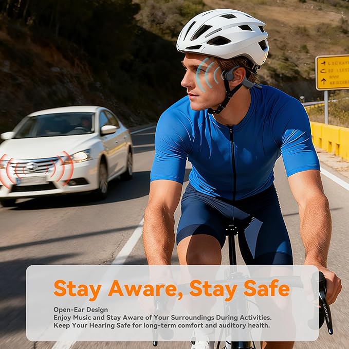 Bone Conduction Bluetooth Headphones-SurfAudio, IP68 Waterproof Swimming Headphones with 32GB MP3 Player, Lightweight Open Ear Design for Swimming/Surfing/Marathon/Cycling(Beige)