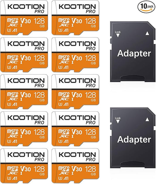 KOOTION 128GB 10-Pack Micro SD Card with Adapter, High-Speed TF Flash Memory Card U3, A1, V30, 4K UHD, microSDXC Memory Card