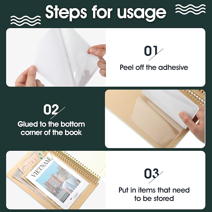 Tinlade 24 Pcs Adhesive Clear Corner Pockets 6 x 6 Inch Sticky Pocket Sleeves Self Adhesive Planner Pockets Adds Extra Storage Space to Notebooks Folders Planner Accessories, Home Office School