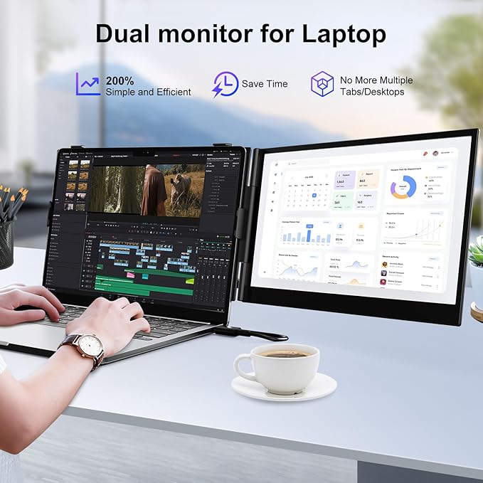 Laptop Screen Extender,14" FHD 1080P IPS Portable Monitor for Laptop,Ultra-Thin 0.17" & 1.3lbs Lightweight,Plug & Play Dual Screen for 13-17.3" Laptops,Compatible with Wins/Mac/Android/Switch/Chrome