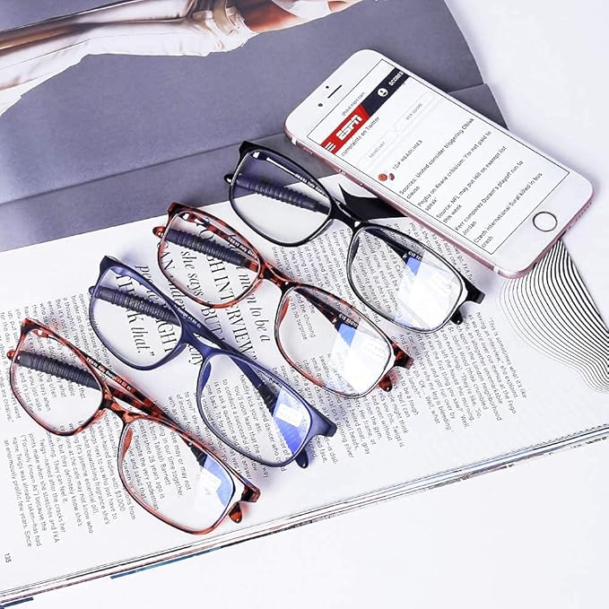DOOViC Reading Glasses 4 Pack Blue Light Blocking Anti Eyestrain Flexible Lightweight Computer Readers for Men Women