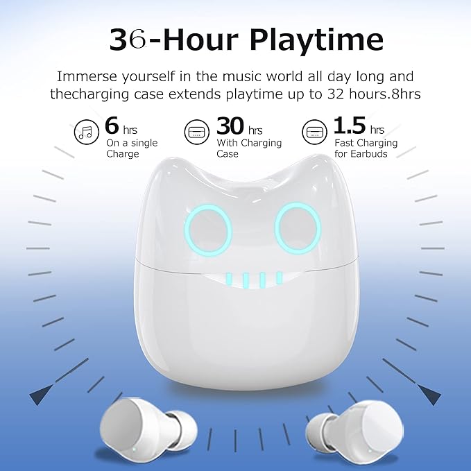 Wireless Earbuds for Kids, Headphones with Cute Panda Charging Case with Mic, Noise Cancelling,Typ-C, 3D Stereo Waterproof Bluetooth buds for Sport & Outwork,3 x ear caps(S,M,L)