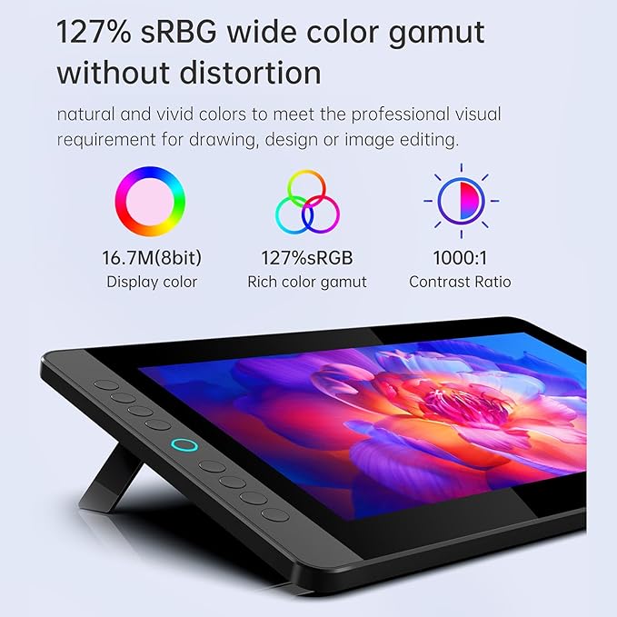 BISOFICE BT-13HDK Portable Graphics Drawing Tablet 13.3 Inch H-IPS LED Display Anti-Glare Digital Drawing Pad 16K Pressure Level Battery-Free Stylus Passive Technology 8 Customizable Shortcuts Keys
