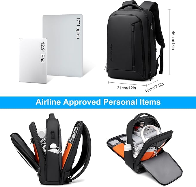 Laptop Backpack for Men, Business Backpack with USB Charging Port,Water Resistant Tech Backpack, Mens 17 Inch Laptop Bag for Work/Commuter/College