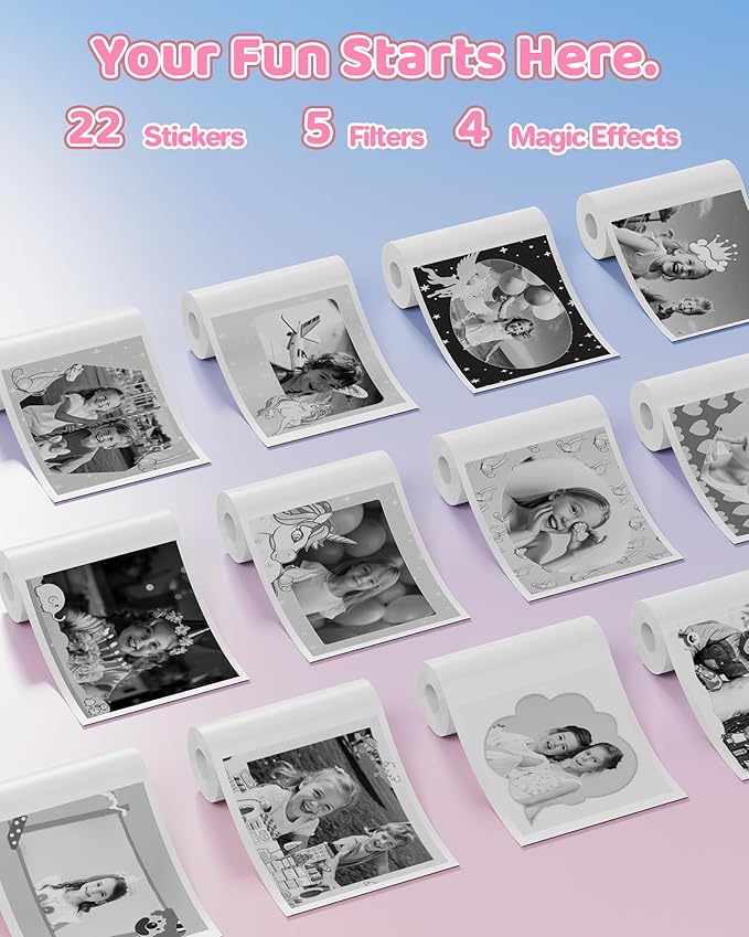 Kids Camera Instant Print Pink: HODDRCCN Instant Print Camera for Kids - Christmas & Birthday Gift for Boys and Girls Ages 3-12 - Includes 32G SD Card & Portable Lanyard & 3 Rolls Printing Paper