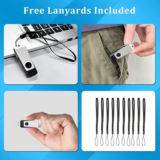 2GB Flash Drives 100 Pack, Wooolken USB 2.0 Thumb Drive with Lanyards Bulk USB Sticks for Weddings,Office, School, Data Storage Backup
