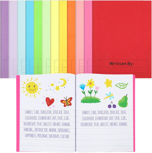 Henoyso 12 Pcs Primary Composition Notebook K-2 9 3/4 x 7 1/2 Inch Primary Journal, Back to School Supplies, Bulk Blank Writing Book for Kid to Write Draw Journal 60 Page Notebooks (Multicolored)