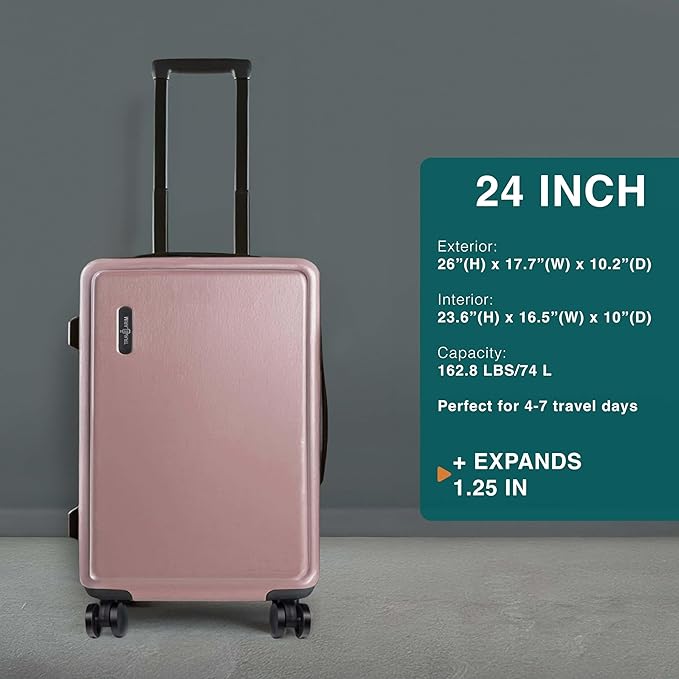 Luggage Sets 3 Piece, 22 Inch Carry on Luggage and 24 Inch Suitcases with Wheels Spinner, Durable Hard Shell Suitcase Set, Expandable Travel Suitcase, Pink