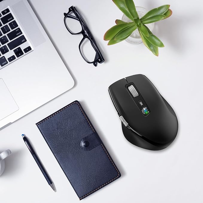 Wireless Bluetooth Side Scroll Mouse with Multi-Device, Ergonomic Computer Mice with Smart Flying Scroll, Quiet Click for Computer, Laptop, iPad, Tablet, MacBook (Black)