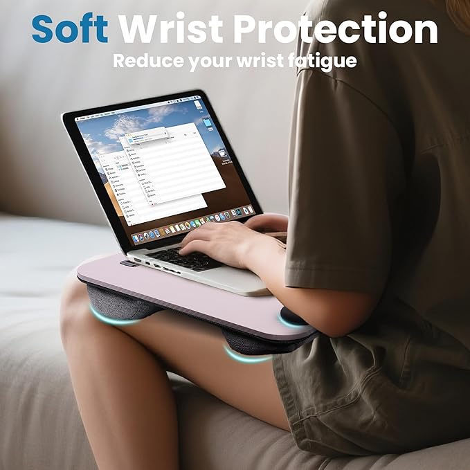 Lap Desk, Portable Lap Desks Fits Up to 16'' Laptop with Pillow Cushion Laptop Desk with Wrist Rest Lap Stand with Tablet or Phone Storage Slot for Bed Couch Carpet Home Office Livingroom (Pink)