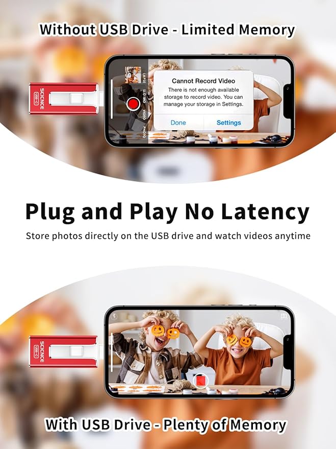 SCICNCE 256GB Flash Drive Intended for iPhone, USB Memory Stick Storage Backup for Photos Videos, Plug and Play No APP Required, Compatible with iPhone iPad Android and Computers (Red)